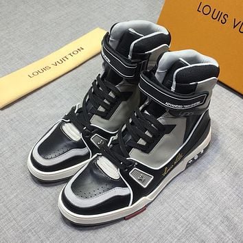 LV Louis Vuitton Mens Leather Trainer High Top Sneakers Shoes-3