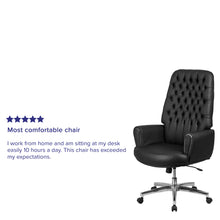 Load image into Gallery viewer, Moselle Black High Back Button Tufted Faux Leather Swivel Home Office Chair with Silver Welt Trimmed Arms
