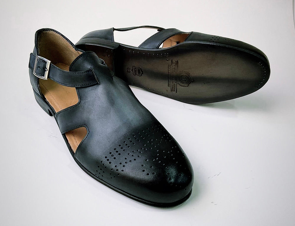 Buy Tucci Di Lusso Mens Gray-Black Handcrafted Italian all Leather Luxury Dress Single Buckle Brogue Sandals