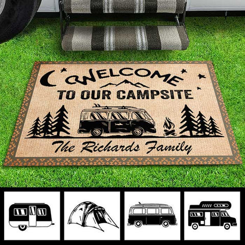 Personalized Welcome To Our Campsite Patio Mat HN290801RG