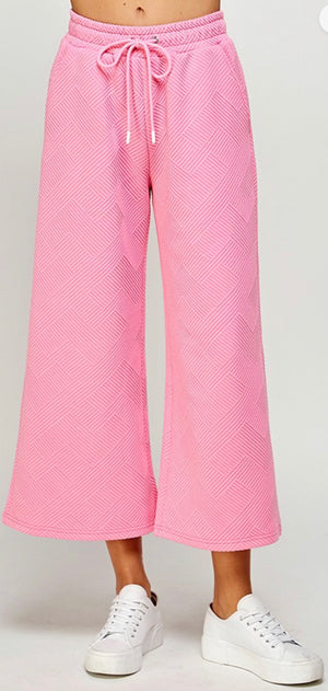 Textured Cropped Pants - Pink - Everlee Jane