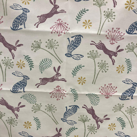 rabbit tea towel block print