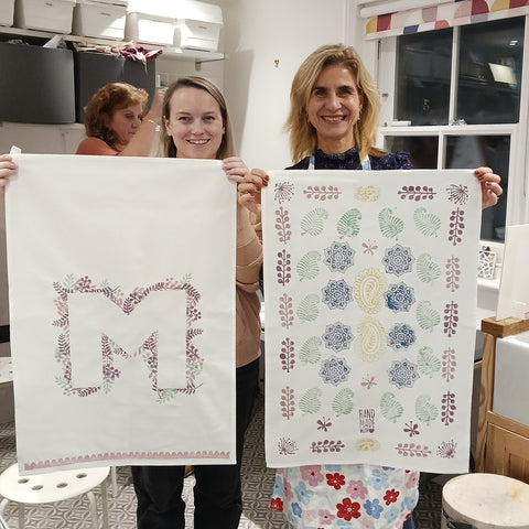 tea towel block printing workshop