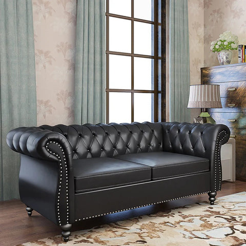 Pu Leather 3-Seat Chesterfield Sofa