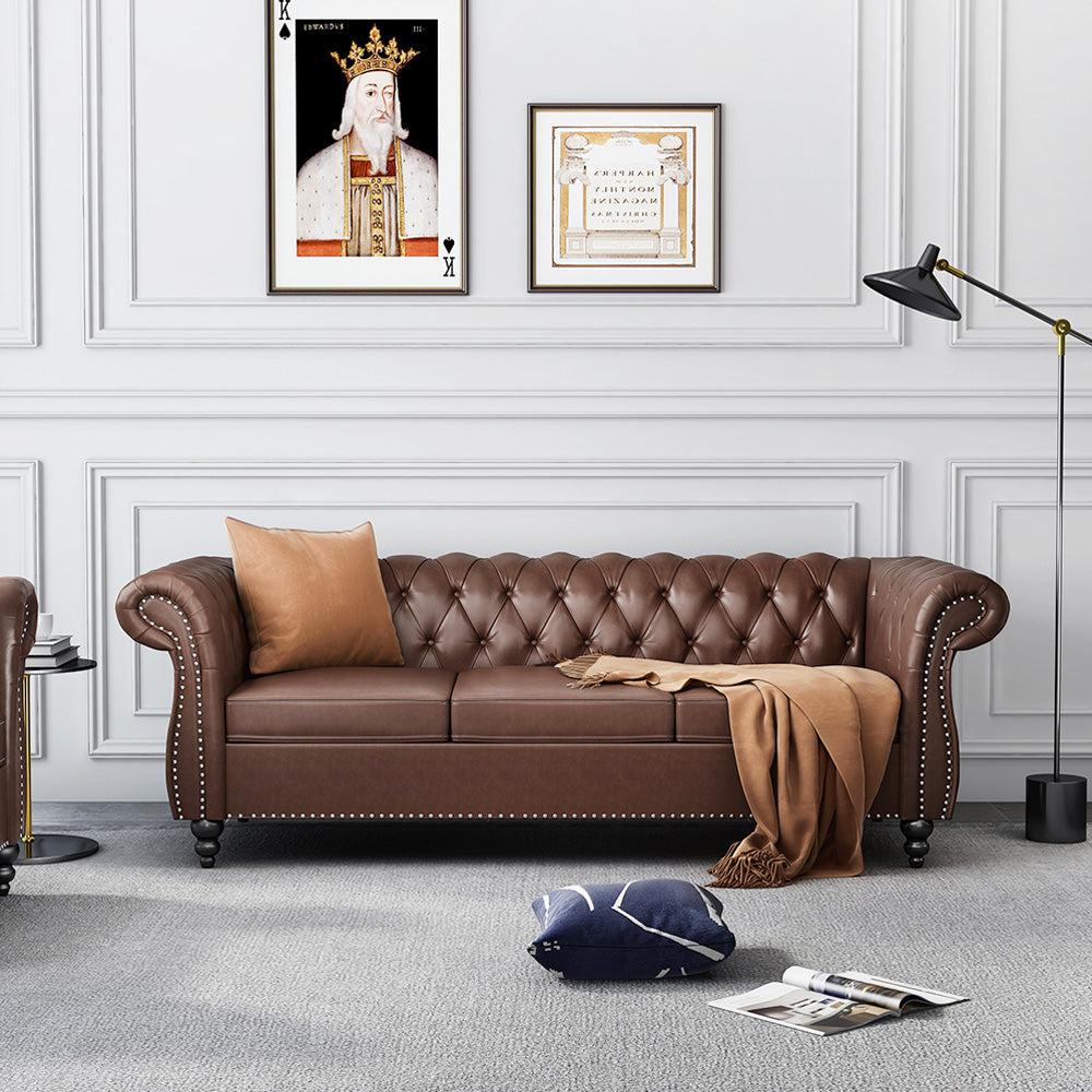 Leather 3-Seat Chesterfield Sofa with Tufted Back