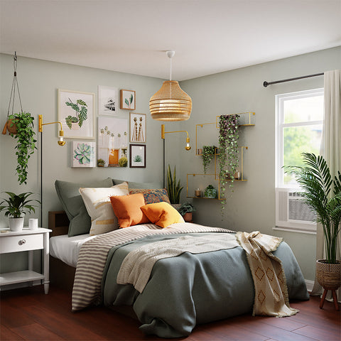 modern bedroom with plants