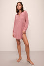 Model wears Gisele TENCEL™ Modal Boyfriend Sleepshirt in Old Rose.