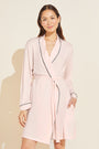 Model is wearing the Gisele TENCEL™ Modal Robe in sorbet pink/black.