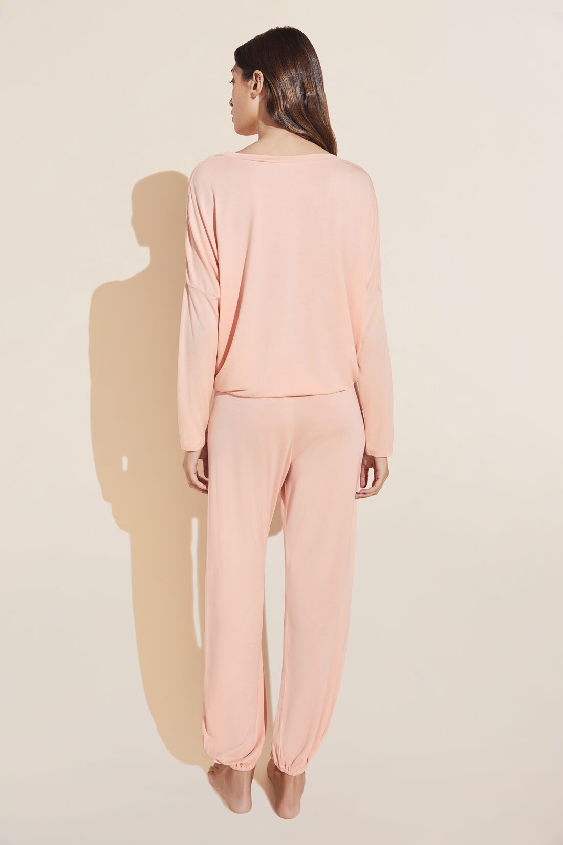 Model is wearing the Gisele TENCEL™ Modal Slouchy PJ Set in   Rose Cloud.