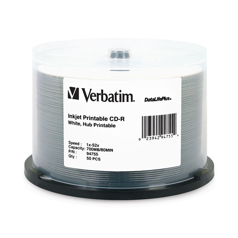 Verbatim CD-R 94755 700MB 52X White Inkjet Printable 50PK - Tape4Backup ...