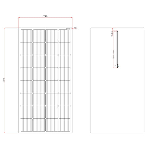 200W Flexible Solar Panel tech drawing