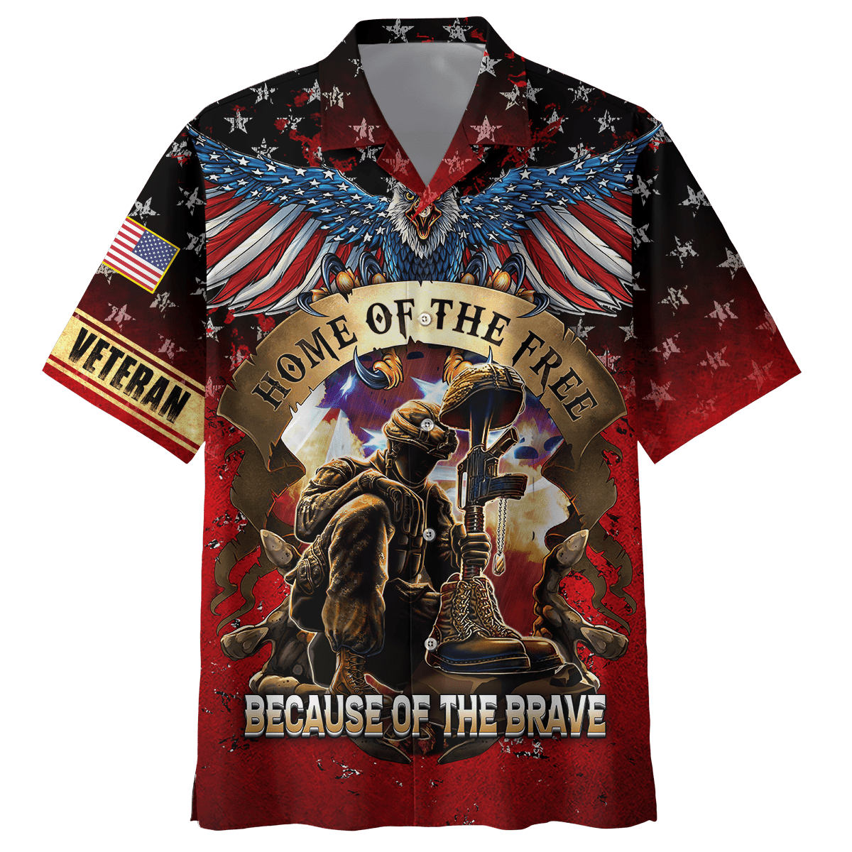 Hawaiian Shirt For Veteran, Home Of The Free Because Of The Brave Hawaii Shirt, Beach Hawaiian Shirt, Gift For Veteran