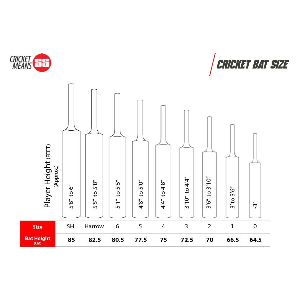 SS Cricket Bat Size Chart