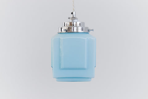 Vintage Small Blue Opaline Art Deco Pendant Lamp Shade