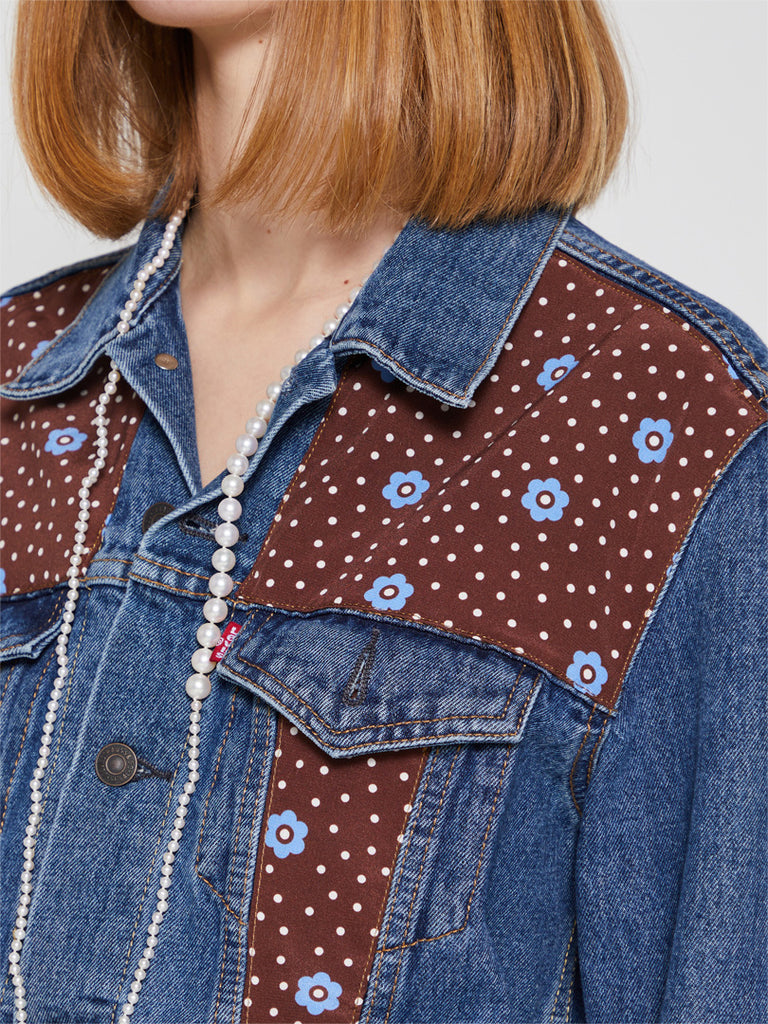 CARO Editions - Reworked Vintage Denim Jacket in Brown Daisy Print – stoy