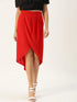 Roving Mode Women's Faux Wrap Midi Skirt, Red