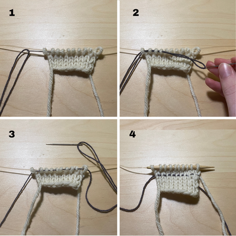 images of step-by-step instructions on how to insert a lifeline into a knitting project