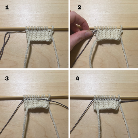 images of step-by-step instructions on how to insert a lifeline into a knitting project