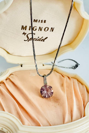 Deadstock Faceted Lilac Glass Pendant in Silver Chain - Rust & Pearls