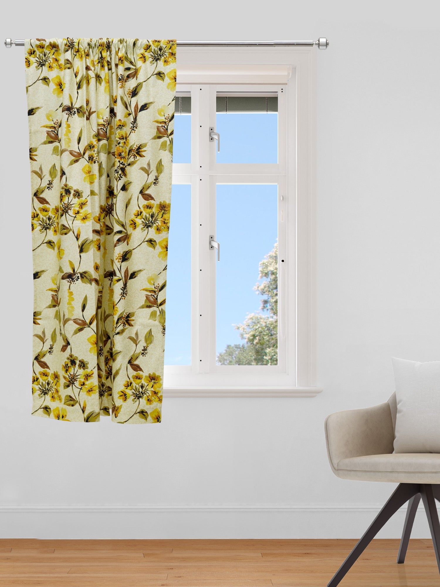 Window Curtain Cotton Blend Floral Light Yellow - 50