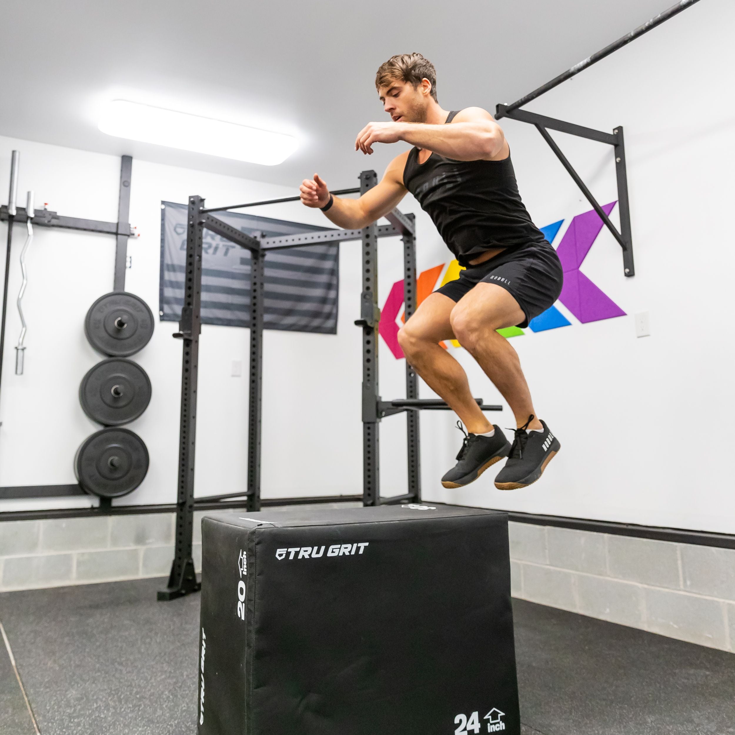 RitFit 3 in 1 Extra Firm Soft Plyo Box Foam Plyometric  Box-30”x24”x20”-20x18x16 Heavy Duty High Density Foam Jumping Box 3  Sizes with PVC