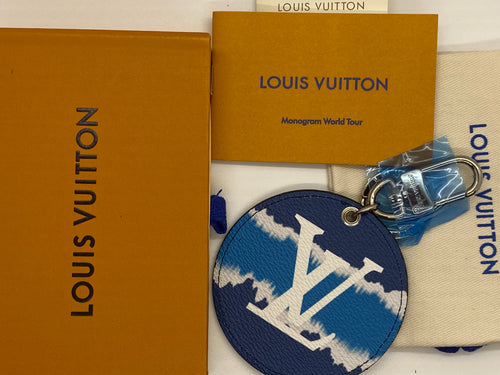 Blue Tie-Dye LV Leather Keychain