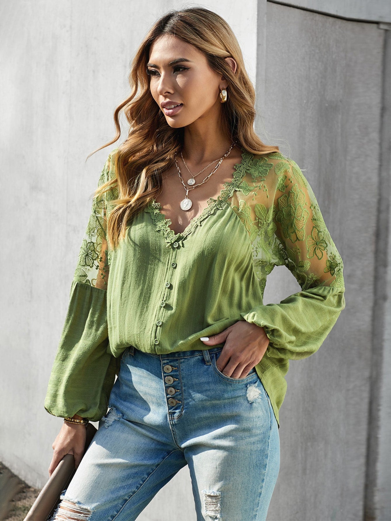 Contrast Lace Sheer Panel Blouse – Chicwitt
