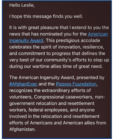 Afghan award notification