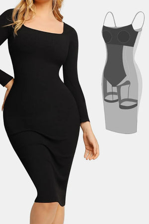 Sculpted Elegance Square Neck Dress - Curves Bella Co.