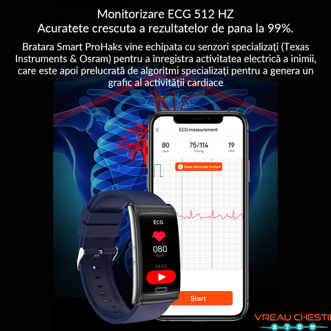 Bratara ceas inteligenta masurare glicemie, masurare sanatate, bratara ceas smart glicemie, bratara ceas  sanatate, bratara ceas glicemie, bratara ceas tensiune arteriala, bratara ceas puls, bratara ceas ECG, bratara ceas monitorizare functii vitale, masoara si verifica: tensiunea arteriala, electrocardiograma 3 derivatii (ECG), procentul de oxigen din sange, pulsul, temperatura, rata respiratorie și somnul. Aplicatie limba romana. Cea mai buna bratara ceas glicemie si tensiune arteriala.