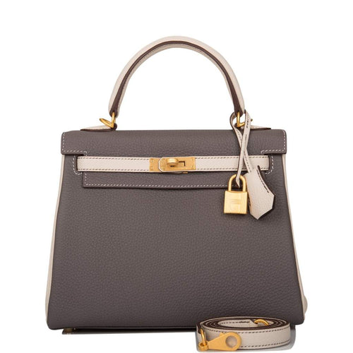 Hermes HSS Craie and Etain Bi-Color 35cm Togo Birkin Horseshoe