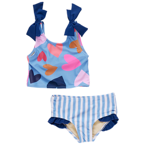 Pink Chicken - Girls Shelly Tankini - Multi Tossed Hearts - Picking Daisies Baby + Kids