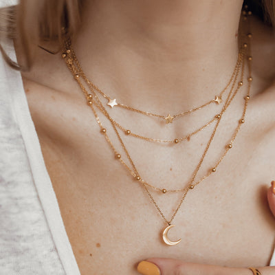 Layering Necklaces Stars and Moon in Rose Gold