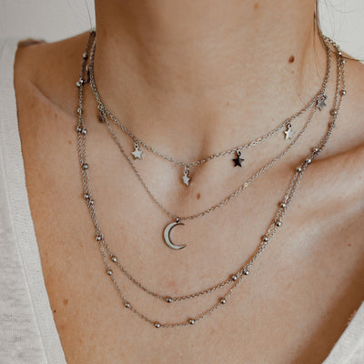 Mini Crescent Moon and Stars Layered Necklace - Soul Peaces