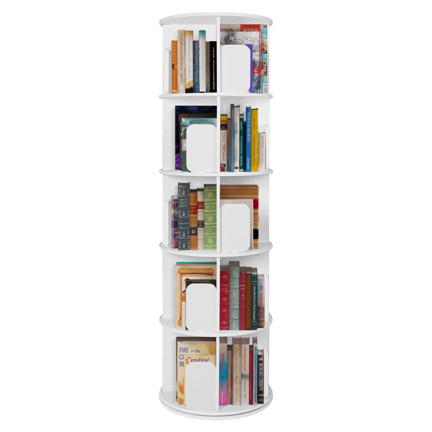 5-Tier Rotating Bookshelf, 360 Display Floor Standing Bookcase Storage Rack Fr