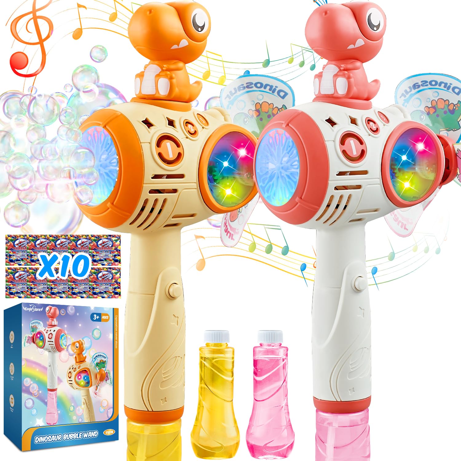 Dinosaur Bubble Wands For Kids Toddlers 2 Packs, Automatic Bubble Machine G