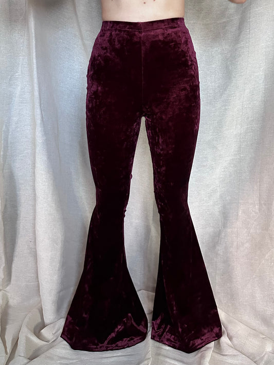 Flared Trousers - Crushed Velvet - Black