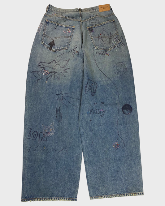 Balenciaga large bagy jeans in waxed blue SZ:XS – Bankofgrails