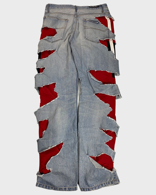 Balenciaga AW21 destroyed shredded torn boxers Jeans in blue SZ:S