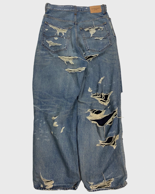 Balenciaga AW21 destroyed shredded torn boxers Jeans in blue SZ:S