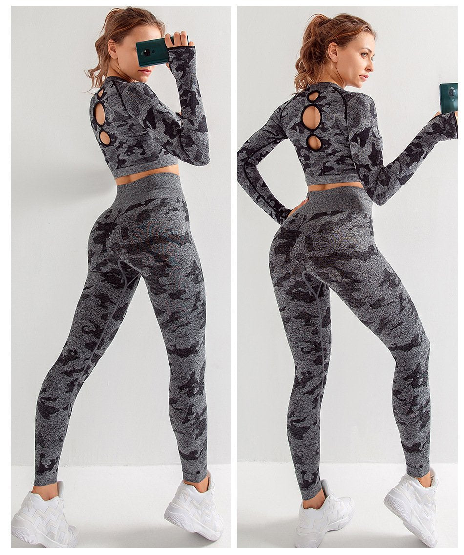 3PCS Camouflage Printed Yoga Set