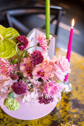 Pink & Green Flower arrangements for a 30th Birthday at Martello Hall 