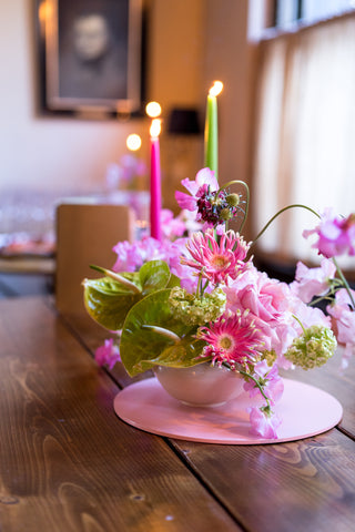 Pink & Green Floral arrangements for 30th Birthday at Martello Hall