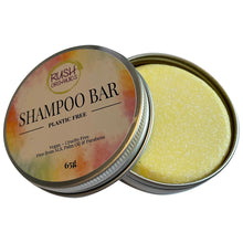 Load image into Gallery viewer, plastic free organic and vegan sheri mango yellow solid shampoo bar in shampoo bar tin
