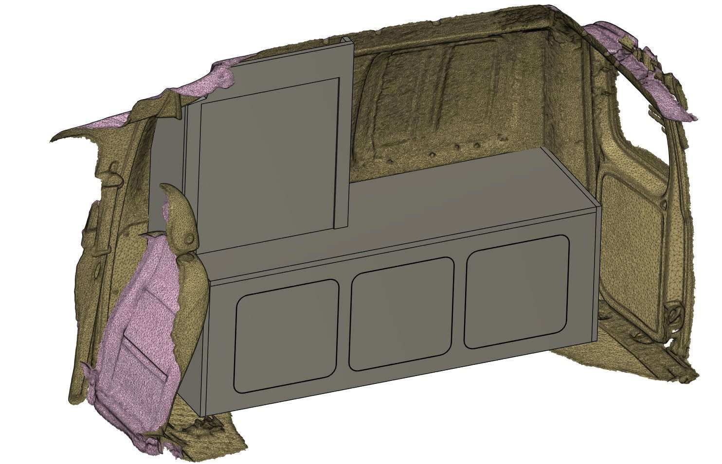 Rendering interno furgone con scanner 3D Creality Raptor