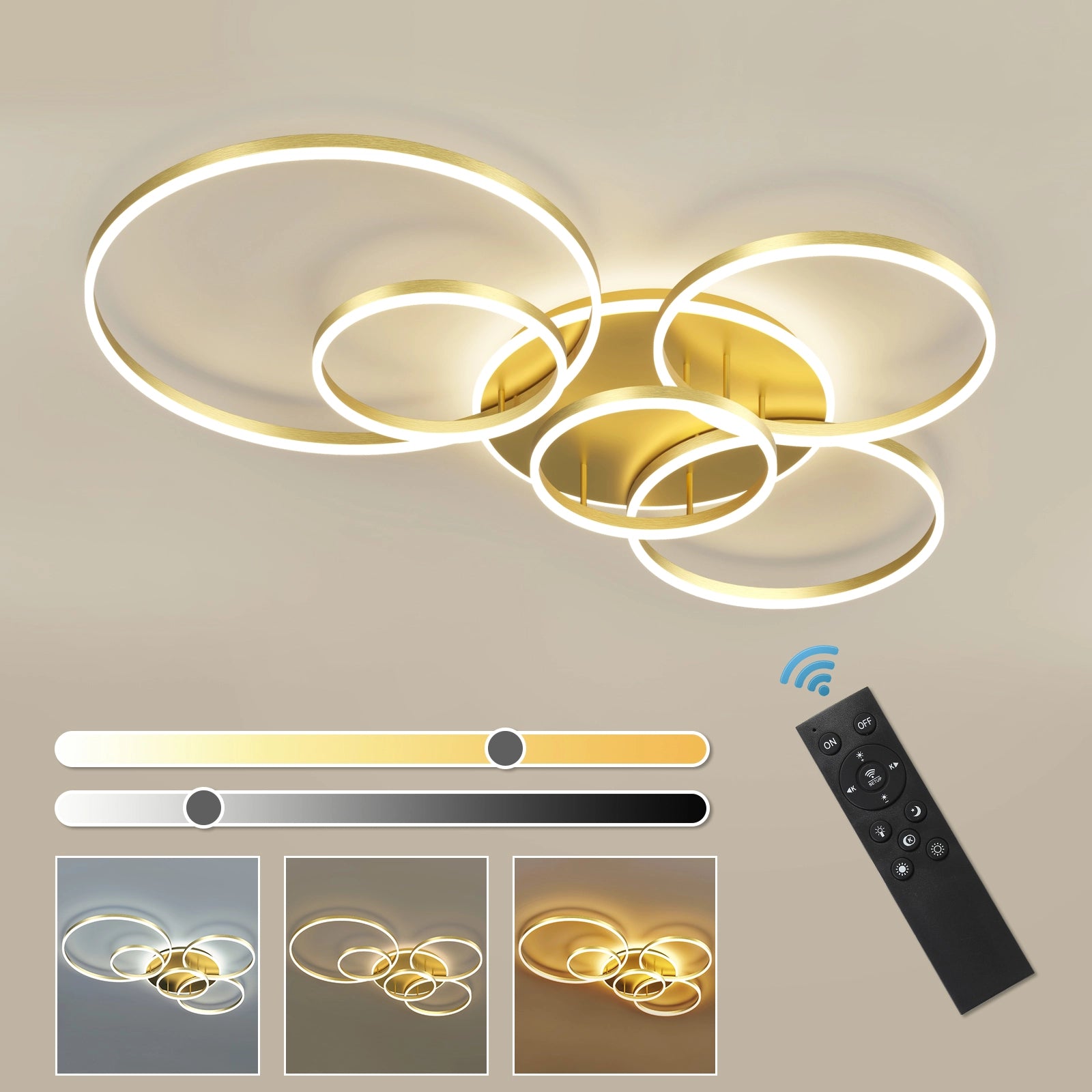 tobben Buitensporig Scheiden Gouden Moderne plafondlamp incl. Dimbare LED-verlichting met afstandsb –  Lampfabriek