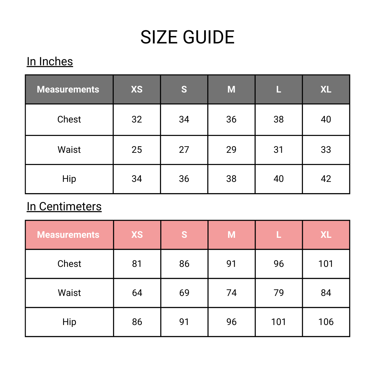 Aloha Coral Dress Size Chart