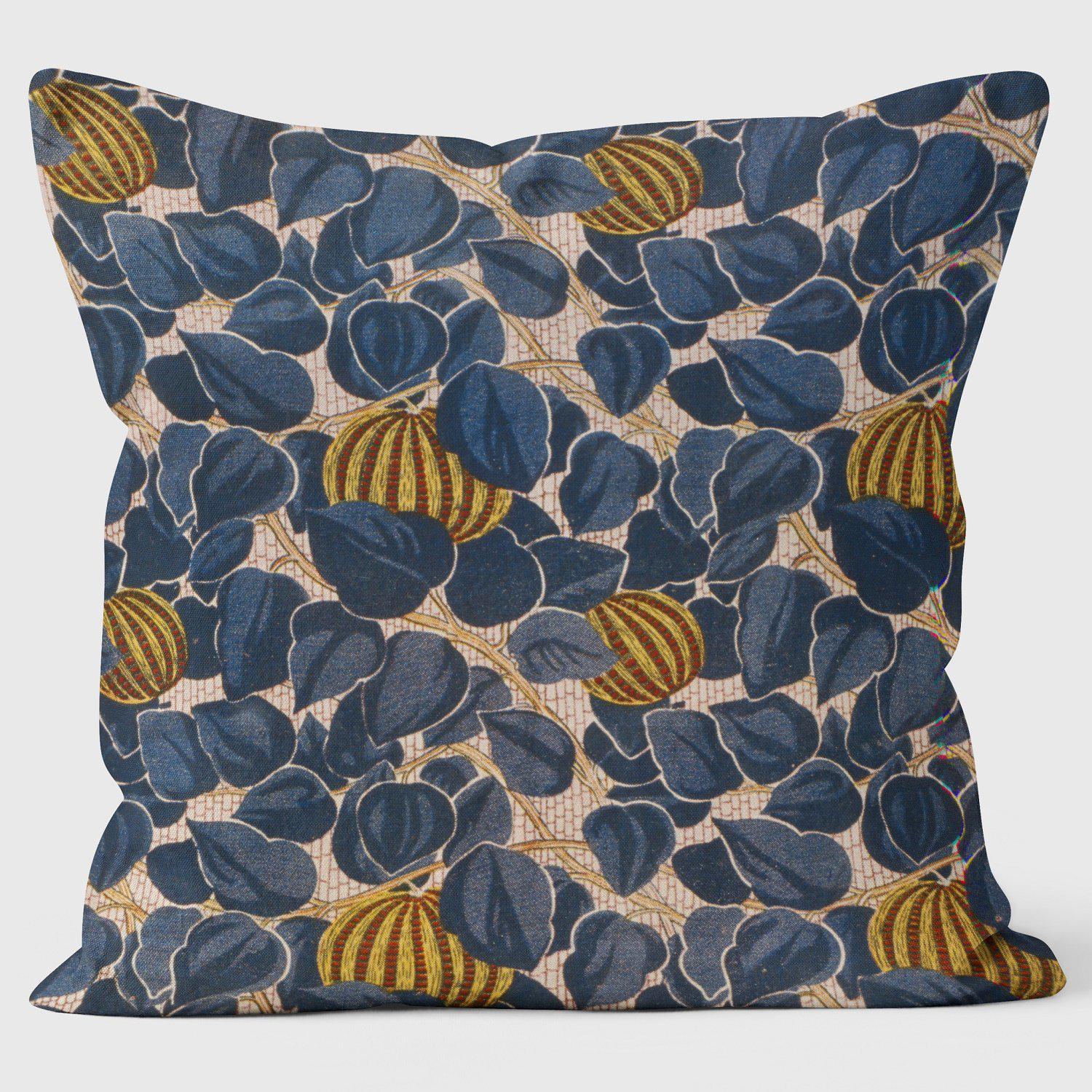 Blue Leaves & Pumpkin - Mary Evans Cushion - Handmade Cushions UK - WeLoveCushions