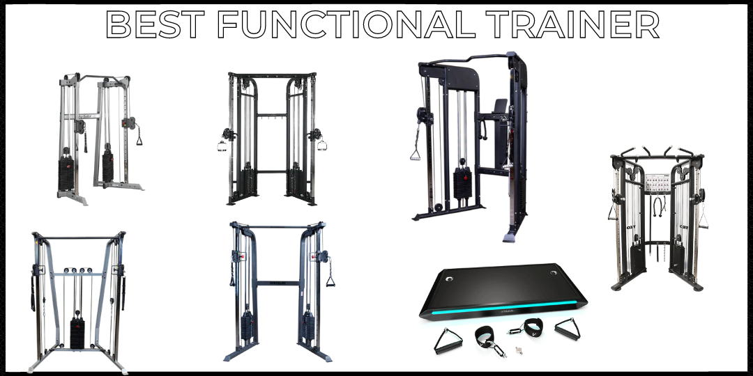 Best functional trainer white background with 7 options under the black title