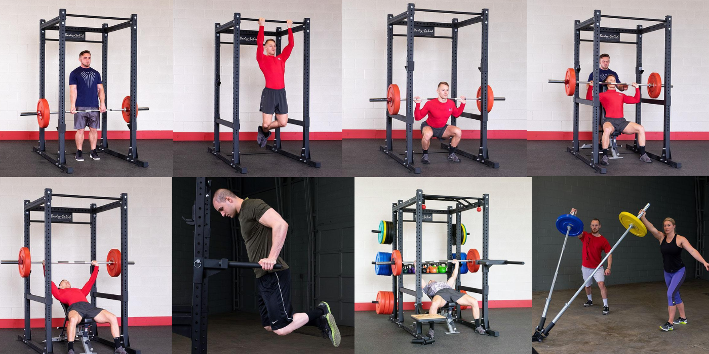 Squat Rack Exercises Featured Image With 8 exercise images 